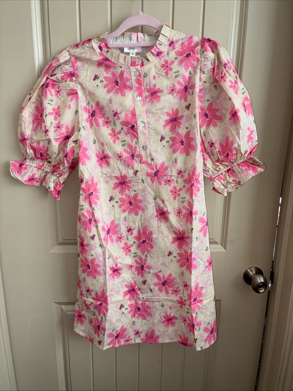 Lovelo Pink Floral Puff-Sleeve Mini Dress